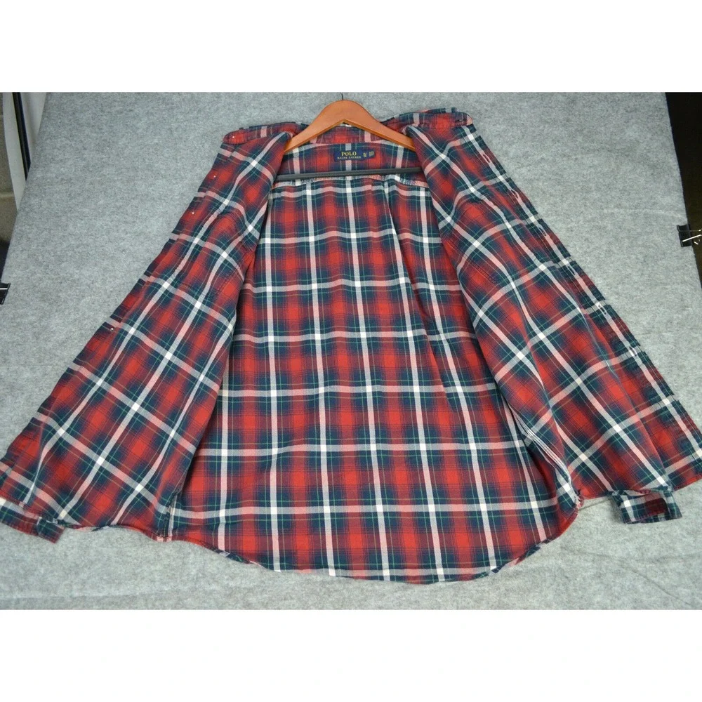 Polo‎ Ralph Lauren Red Plaid LS Button Down Front Flannel Shirt Mens Size XL